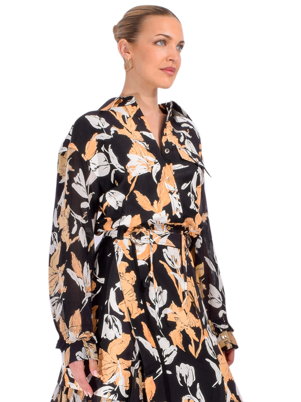 3.1 Phillip Lim Joyful Tulips Cropped Shirt Jacket in Midnight Multi Side View 

