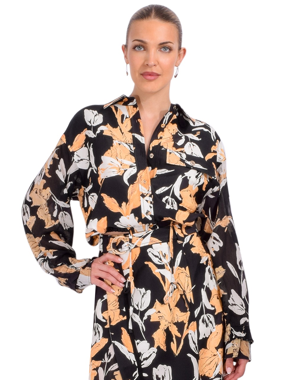3.1 Phillip Lim Joyful Tulips Cropped Shirt Jacket in Midnight Multi Front View 