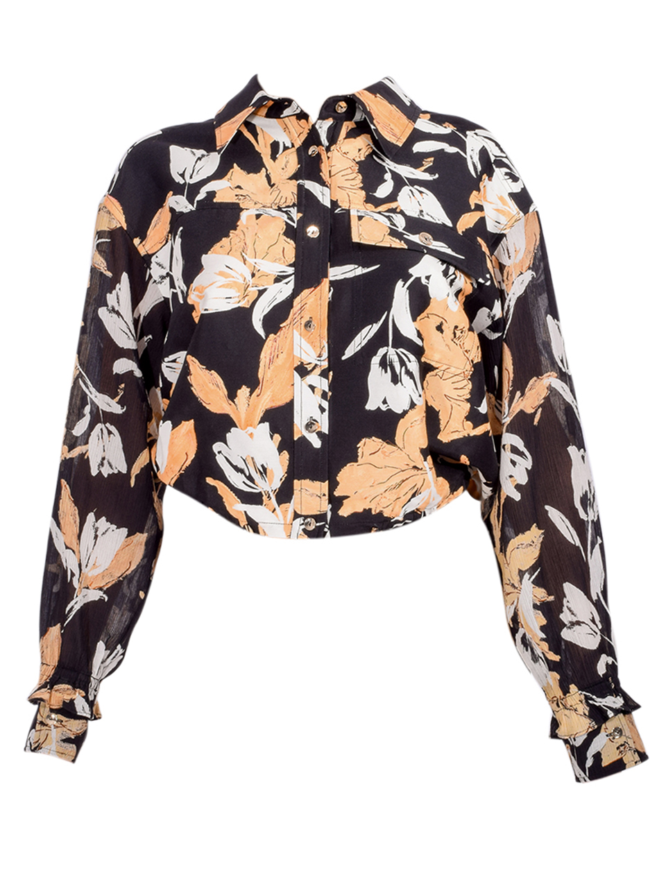 3.1 Phillip Lim Joyful Tulips Cropped Shirt Jacket in Midnight Multi

