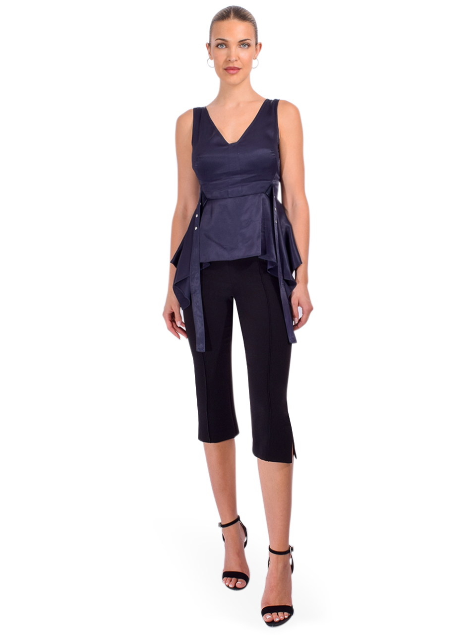 3.1 Phillip Lim V-Neck Flounce Top in Midnight Full Outfit 