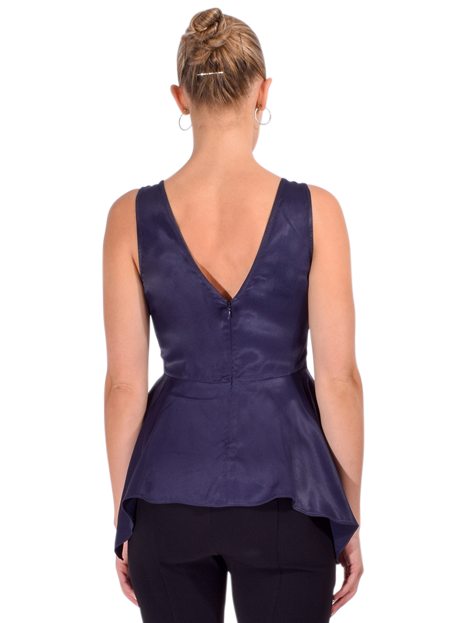 3.1 Phillip Lim V-Neck Flounce Top in Midnight Back View 