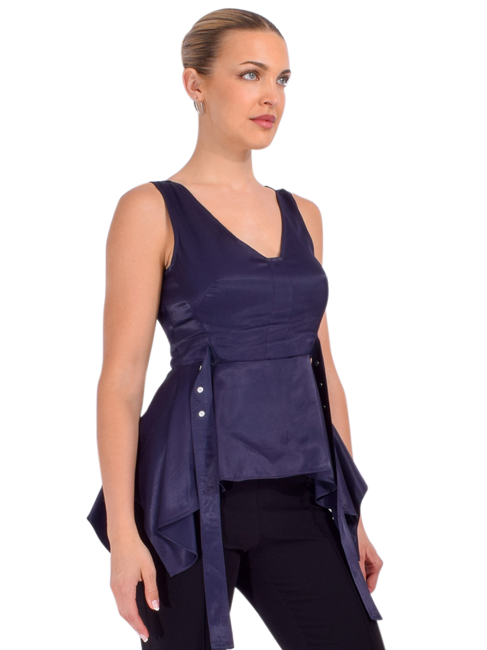 3.1 Phillip Lim V-Neck Flounce Top in Midnight Side View 