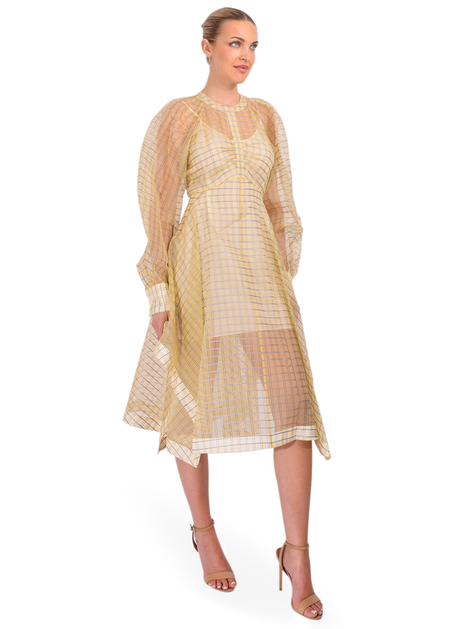 3.1 Phillip Lim Plaid Organza Flounce Hem dress in Hay Multi Side View 
