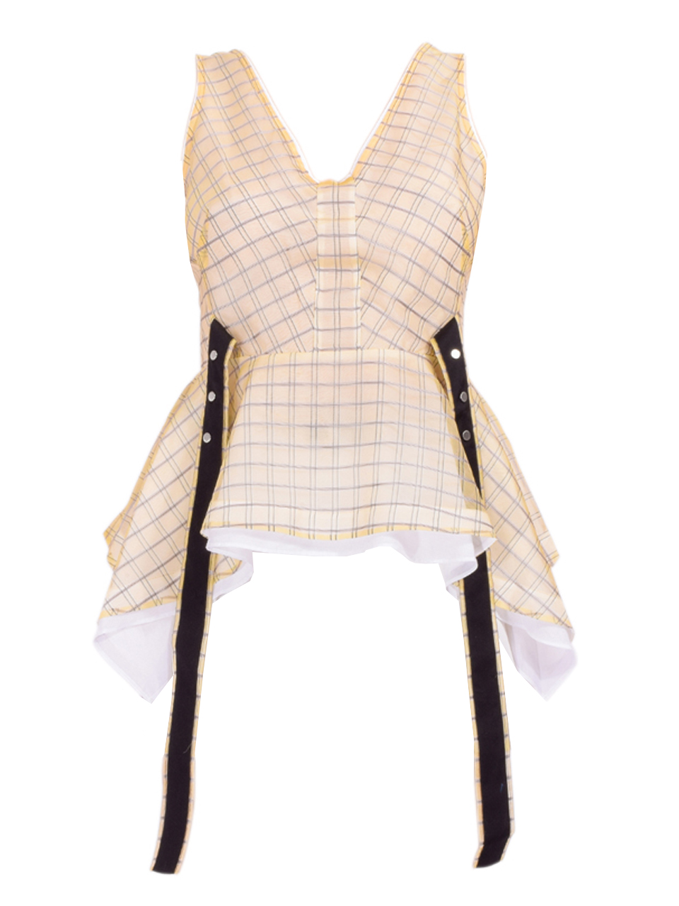3.1 Phillip Lim Plaid Organza V-Neck Top in Hay Multi