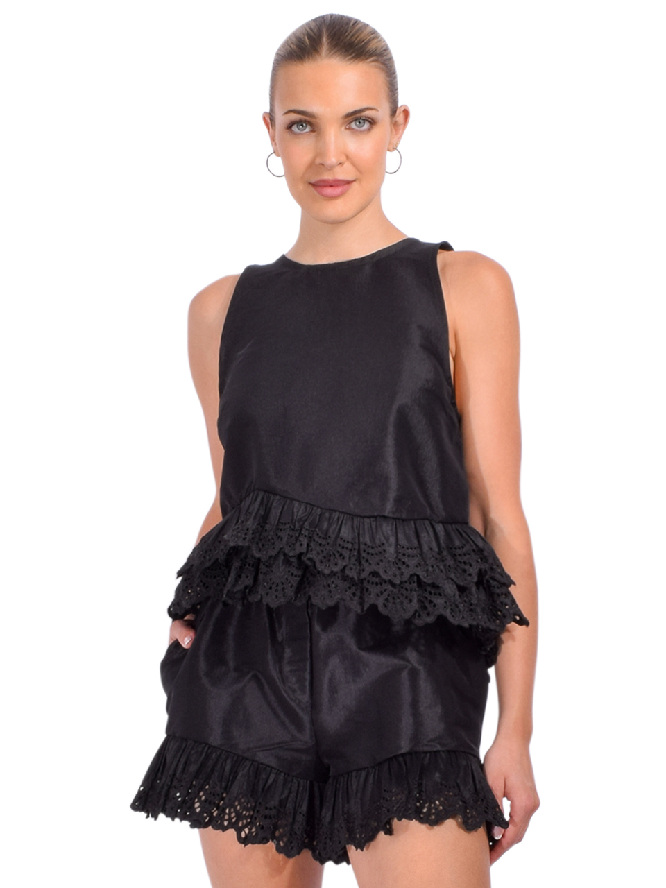 KIKA VARGAS Li Top in Black Taffeta Front View 