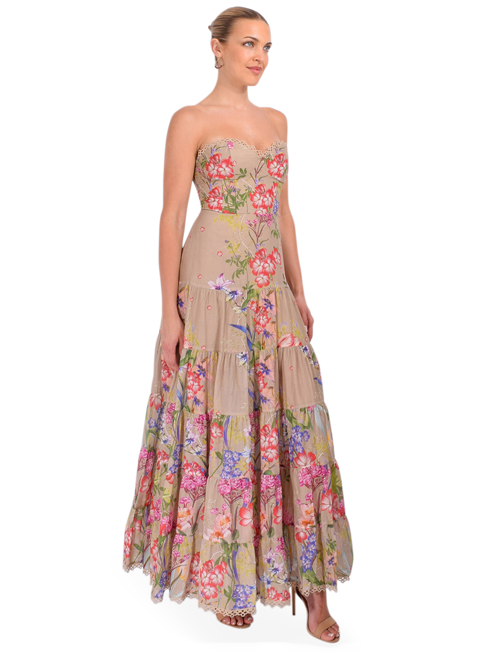 Charo Ruiz Danny Long Dress in Olive Botanic Side View 