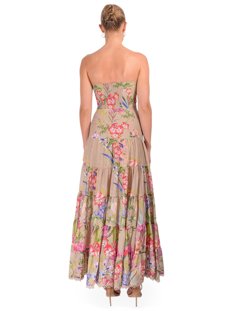 Charo Ruiz Danny Long Dress in Olive Botanic Back View 