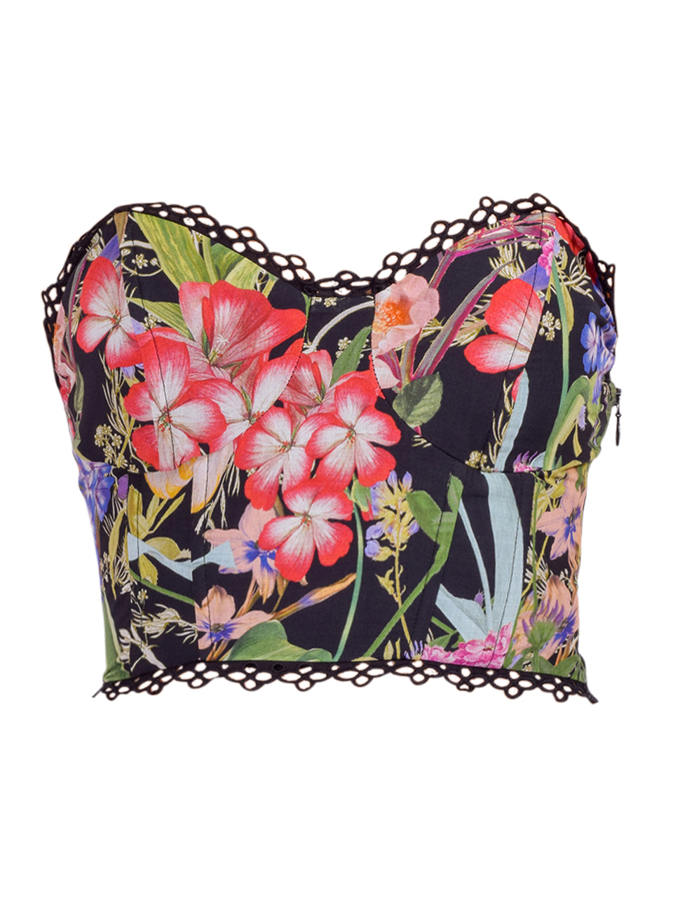 Charo Ruiz Floral Bio Bustier Top in Black Botanic