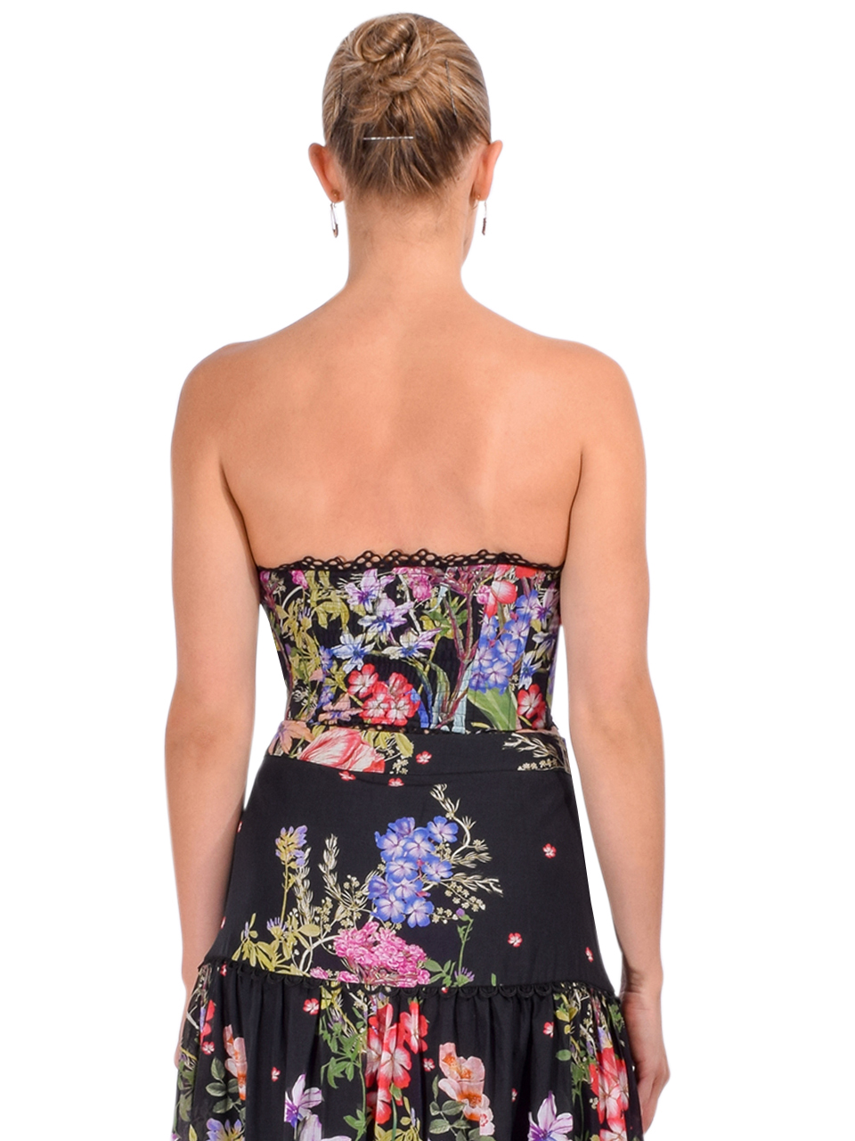 Charo Ruiz Floral Bio Bustier Top in Black Botanic Back View 