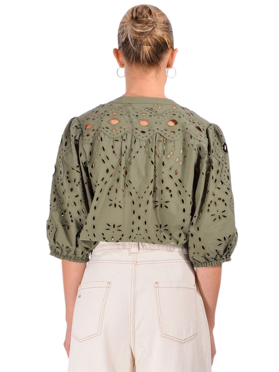 BA&SH Beatrice Eyelet Shirt in Kaki Back View 

