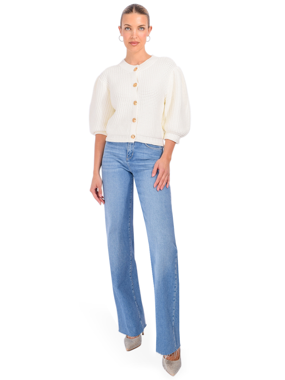 Ba&sh Garance Cardigan in Ecru Full Outfit 