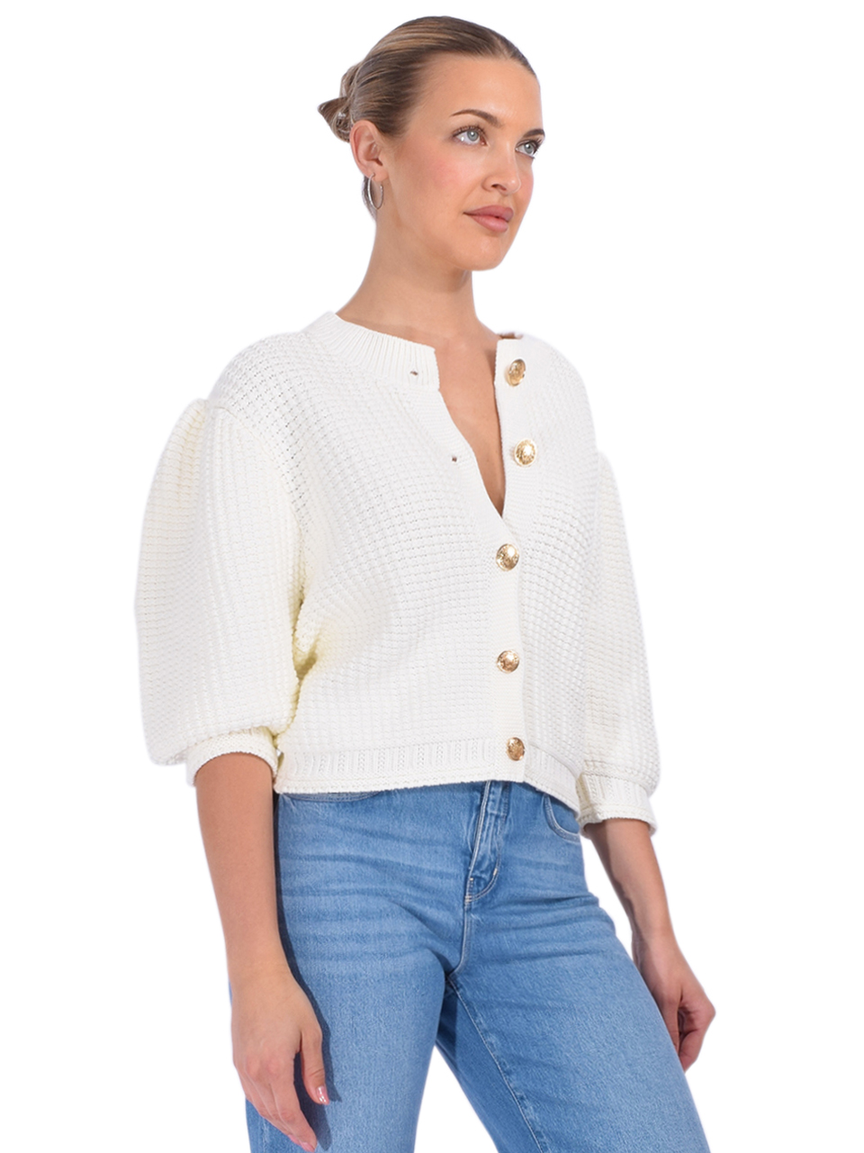 Ba&sh Garance Cardigan in Ecru Side View 