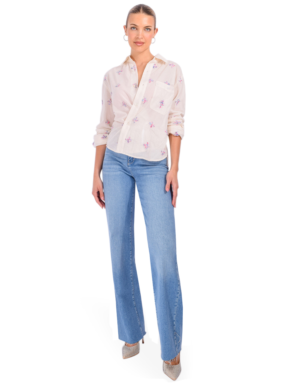 CISSA The Daily Button Down Shirt in Bloom Embroidery Full Outfit 
