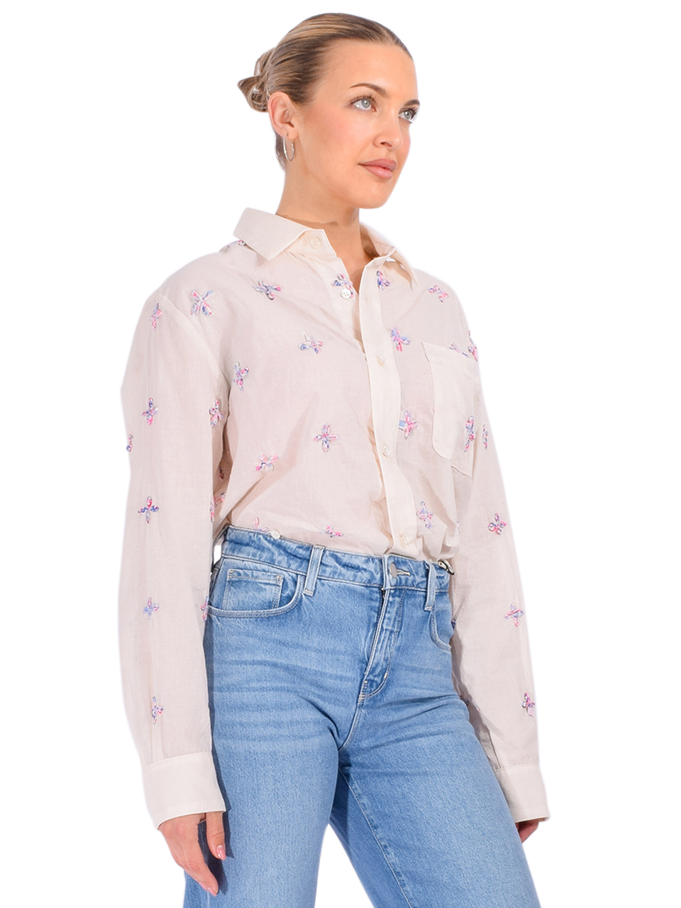 CISSA The Daily Button Down Shirt in Bloom Embroidery Side View 