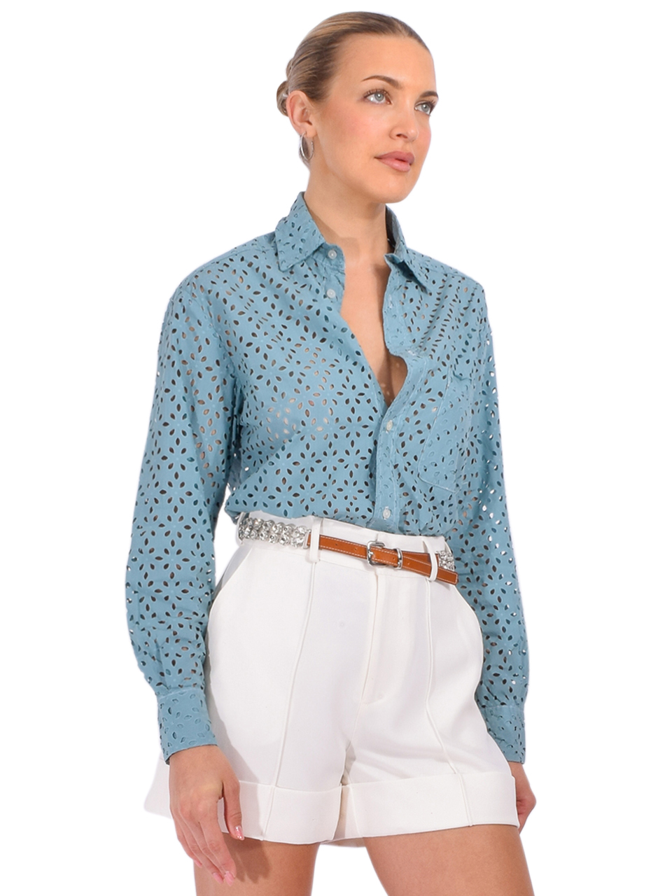 CISSA The Daily Shirt in Cotton Ether Eyelet Side View 
