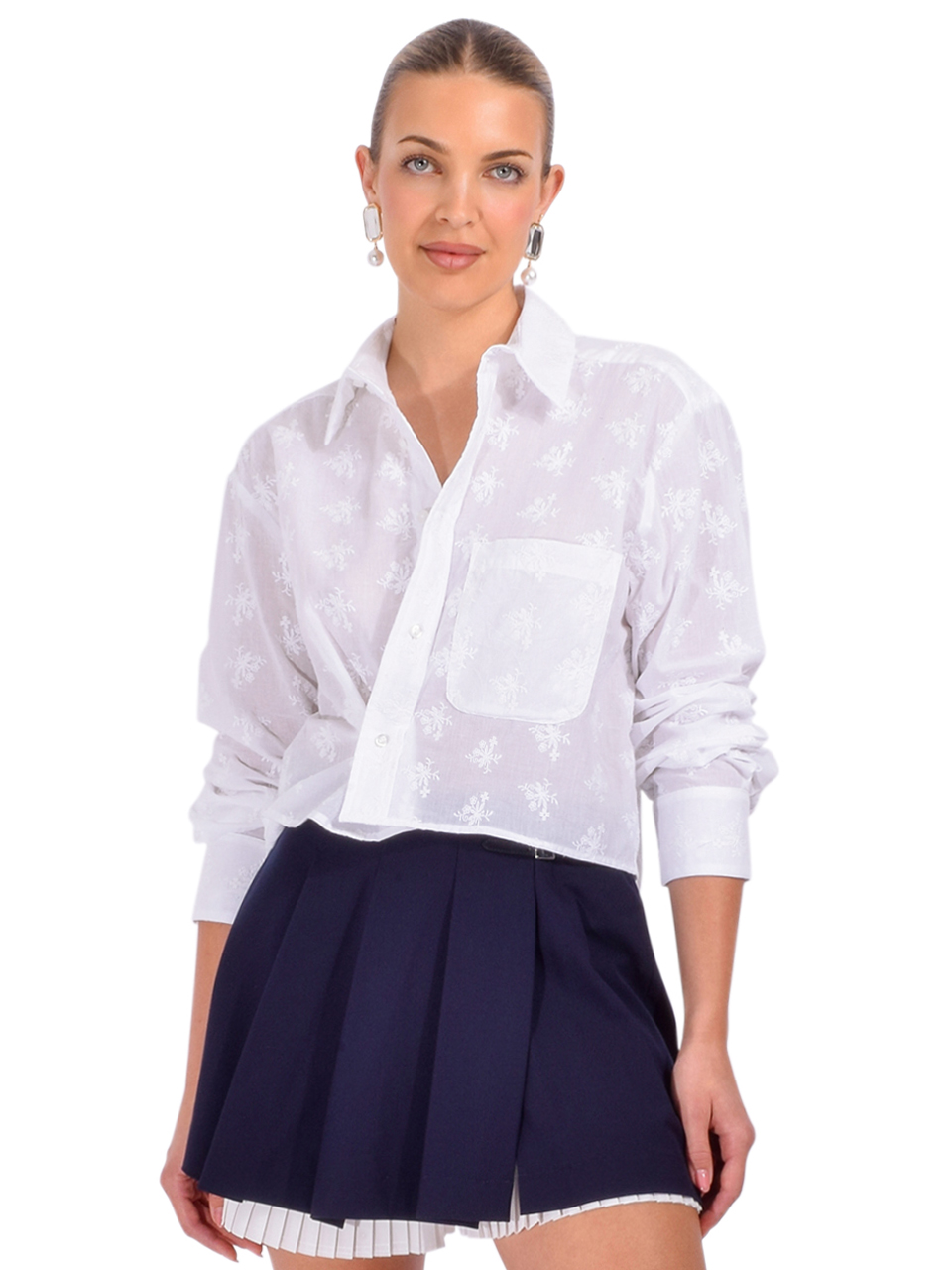 CISSA The Shorty Shirt in White Bouquet Front View 