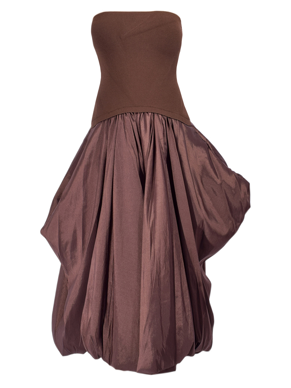 SIMKHAI Izzy Strapless Taffeta Midi Dress in Cocoa 

