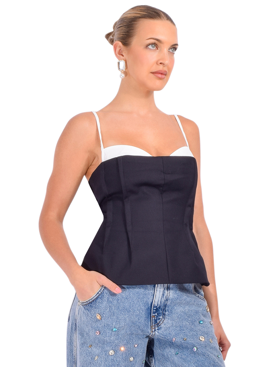SIMKHAI Charlee Bustier Top in Black Multi Side View 