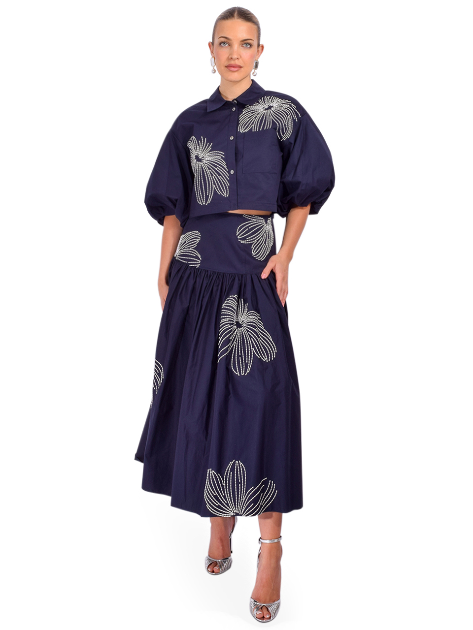 Cinq à Sept Sunburst Kierelle Skirt in Navy Full Outfit 