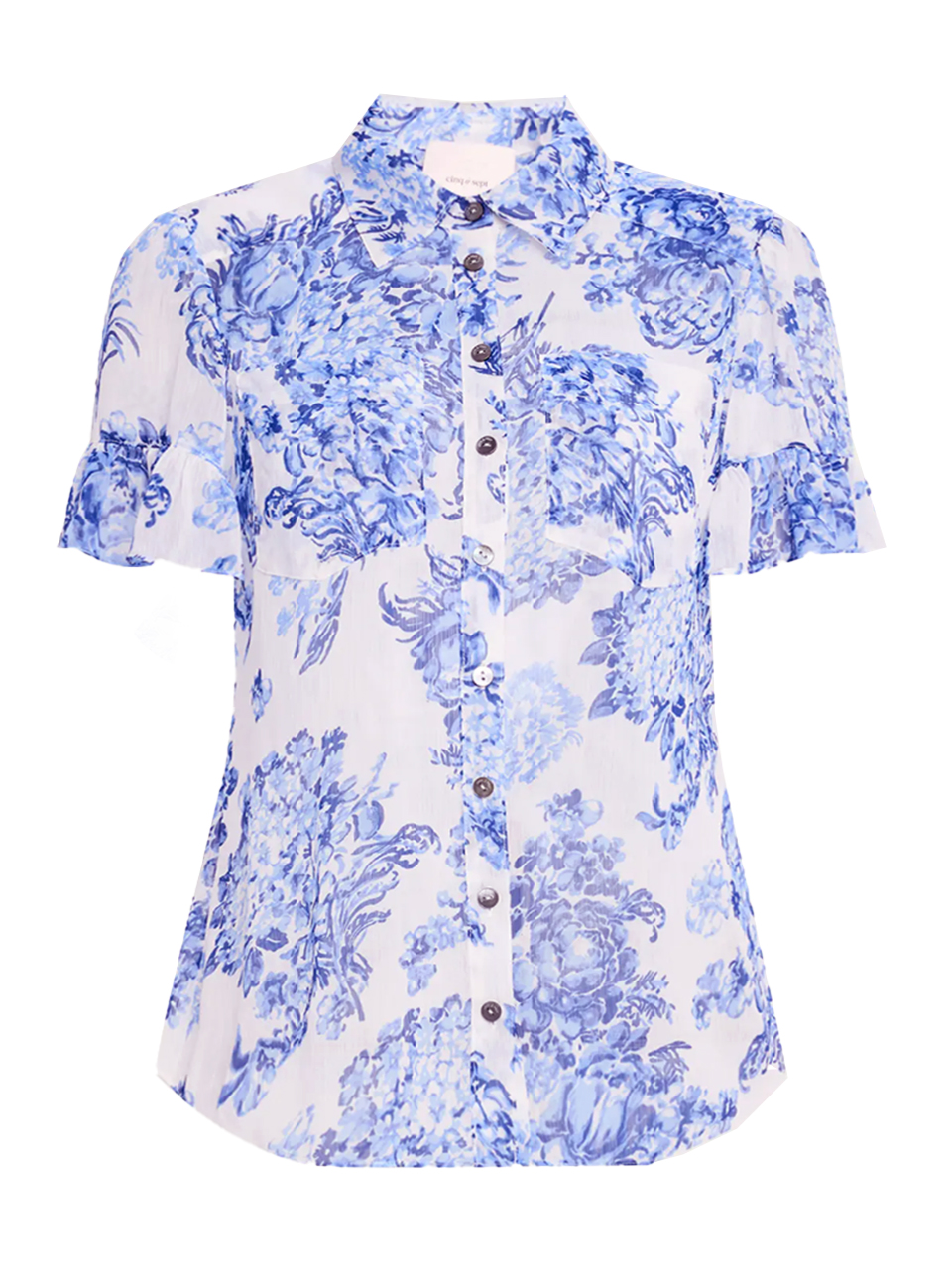 Cinq à Sept Lyra Costal Bouquet Short-Sleeve Top in Endless Sky Multi Product Shot 