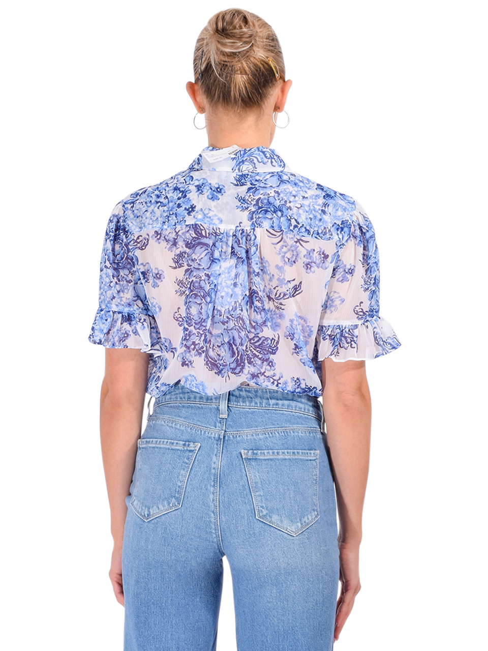 Cinq à Sept Lyra Costal Bouquet Short-Sleeve Top in Endless Sky Multi Back View 
