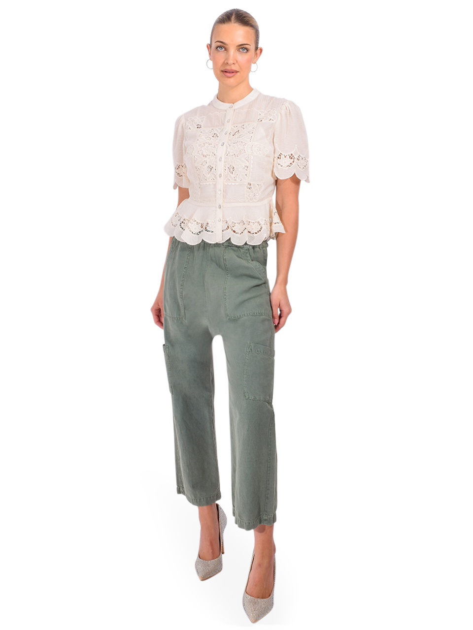 LOVE THE LABEL Elizabeth Top in Chelsea Embroidery Cream Full Outfit 