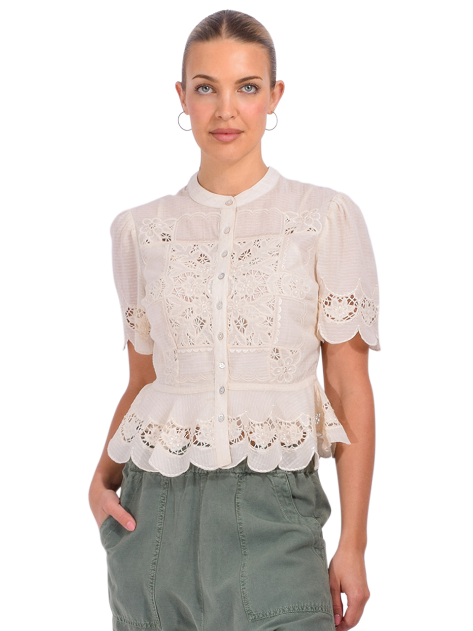 LOVE THE LABEL Elizabeth Top in Chelsea Embroidery Cream Front View 