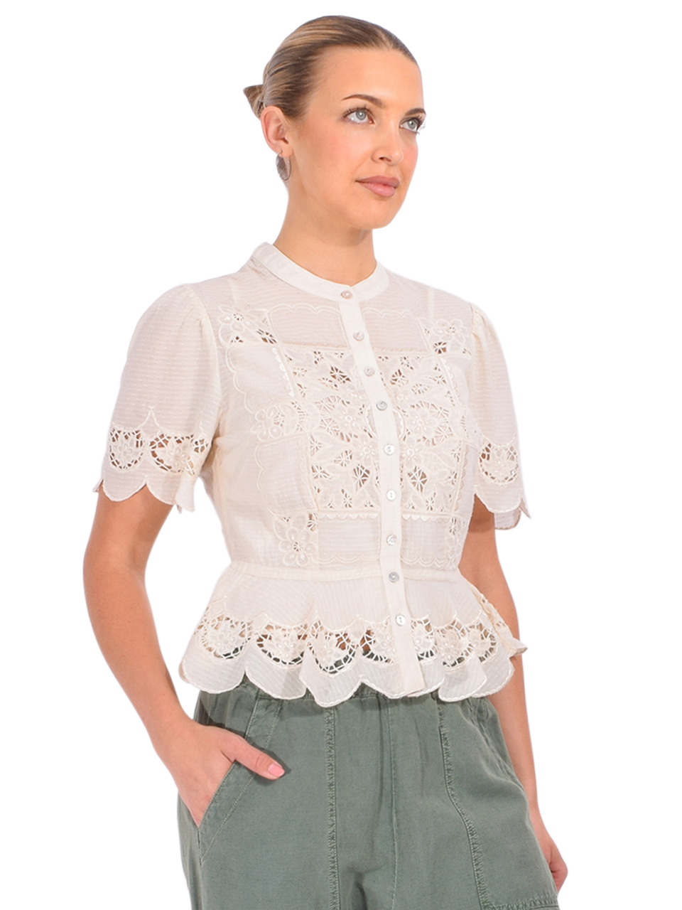 LOVE THE LABEL Elizabeth Top in Chelsea Embroidery Cream Side View 