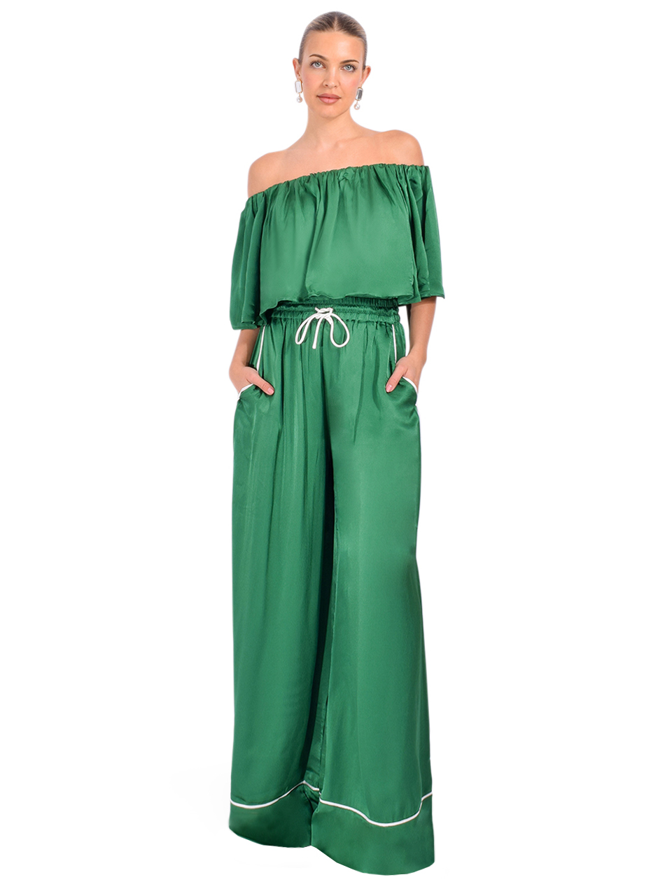 ESSENTIEL ANTWERP Hontgomery Wide-Leg Pants in Madison Blue Full Outfit 