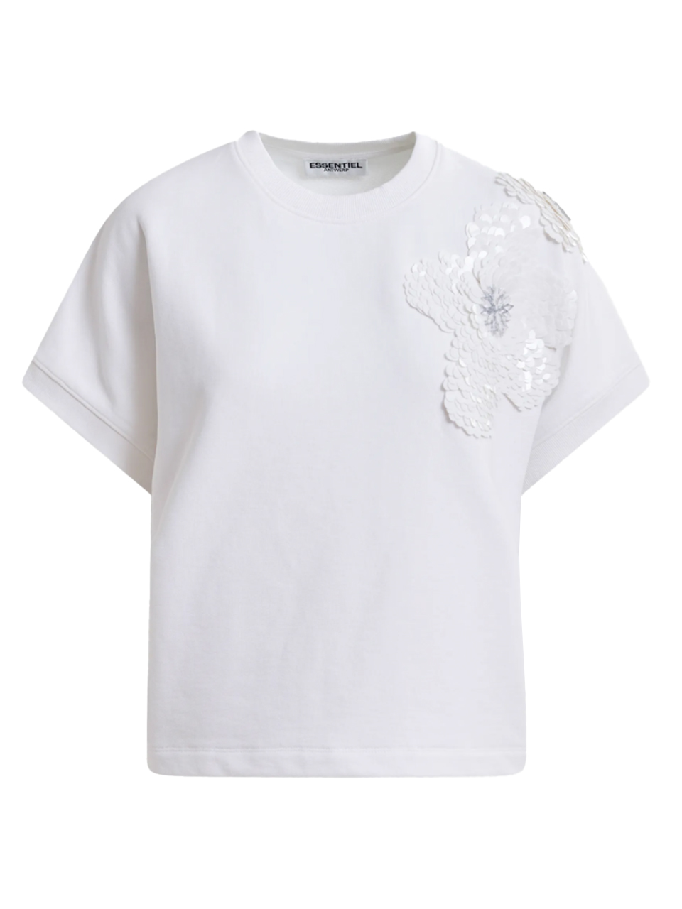 ESSENTIEL ANTWERP Hinoui Embroidered Sweatshirt in White Product Shot 