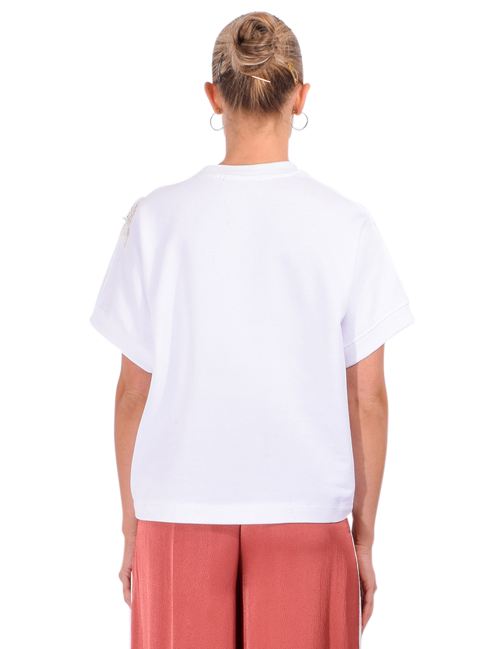 ESSENTIEL ANTWERP Hinoui Embroidered Sweatshirt in White Back View 