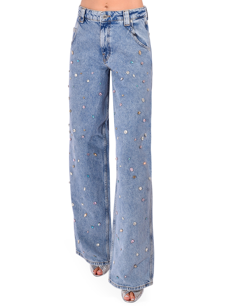 ESSENTIEL ANTWERP Higg Rhinestone Jeans in Lake Blue Front View 