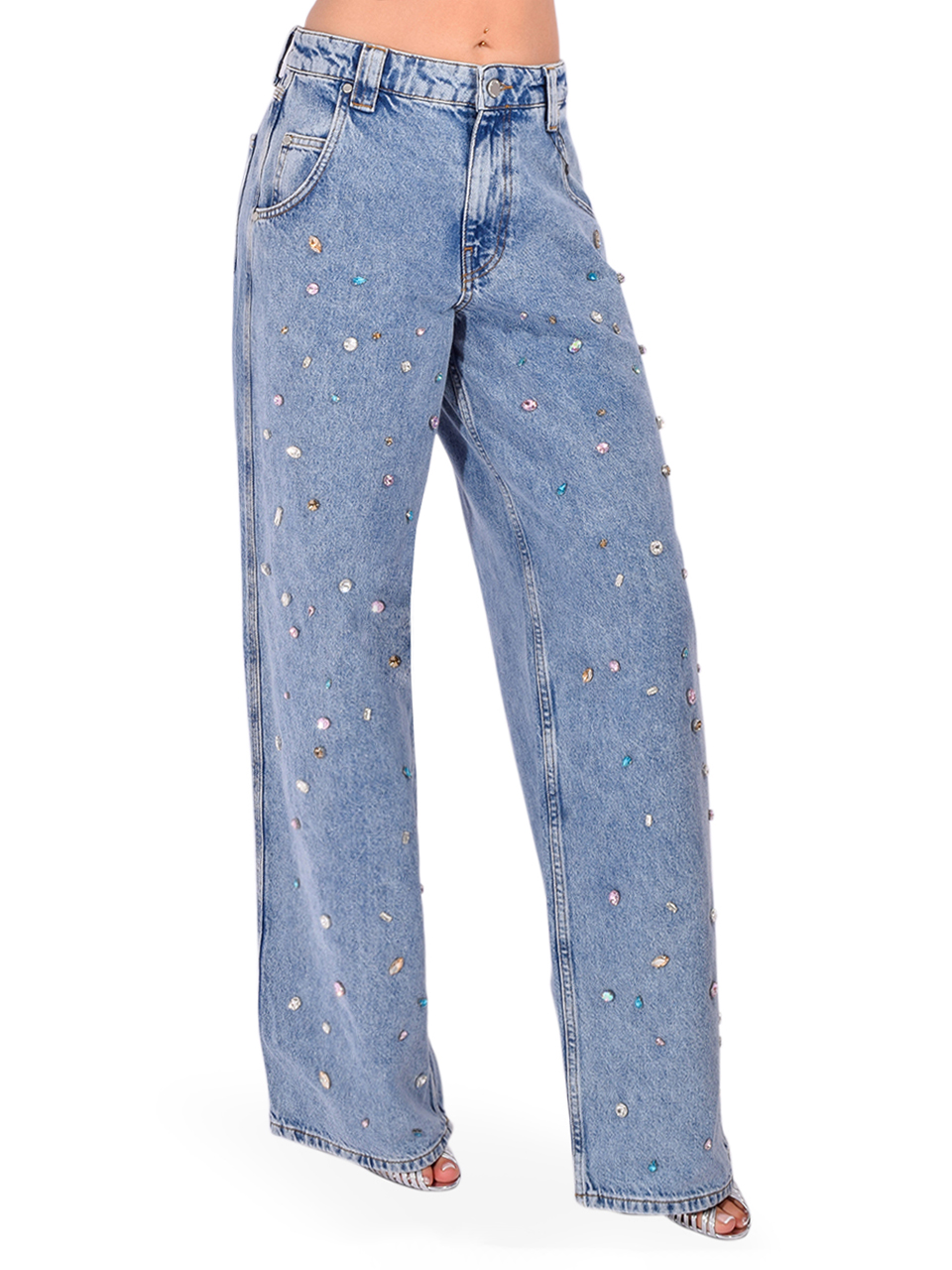 ESSENTIEL ANTWERP Higg Rhinestone Jeans in Lake Blue Side View 