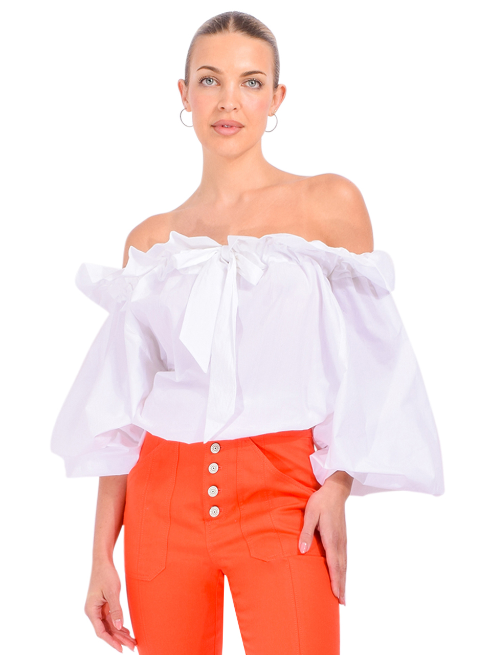 ESSENTIEL ANTWERP Haquiri Voluminous Top in White Front View 