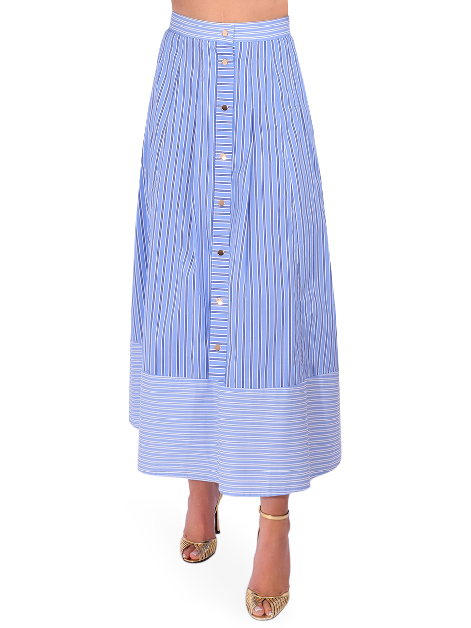 Karina Grimaldi Malaga Striped Skirt in Blue Front View 