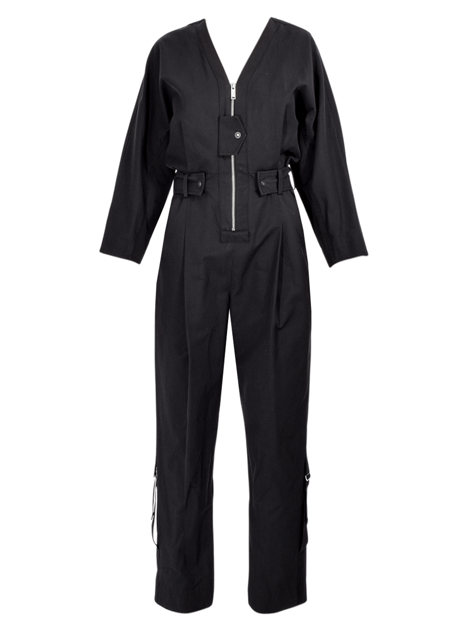 3.1 Phillip Lim 3/4-Sleeve Belted Utility Jumpsuit in Black Product Shot 