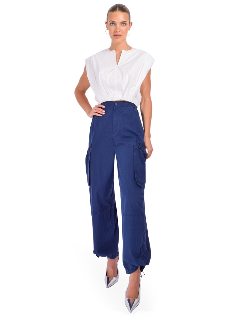 SIMKHAI Wrenli Pleated Top in White Full Outfit 