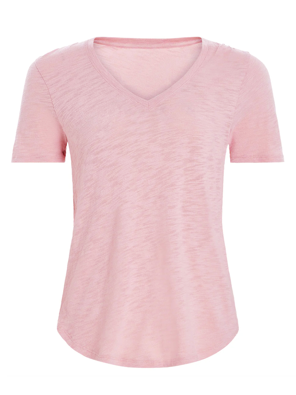 ATM Slub Jersey Classic Short Sleeve V-Neck Tee in Rose Pink Product Shot 
