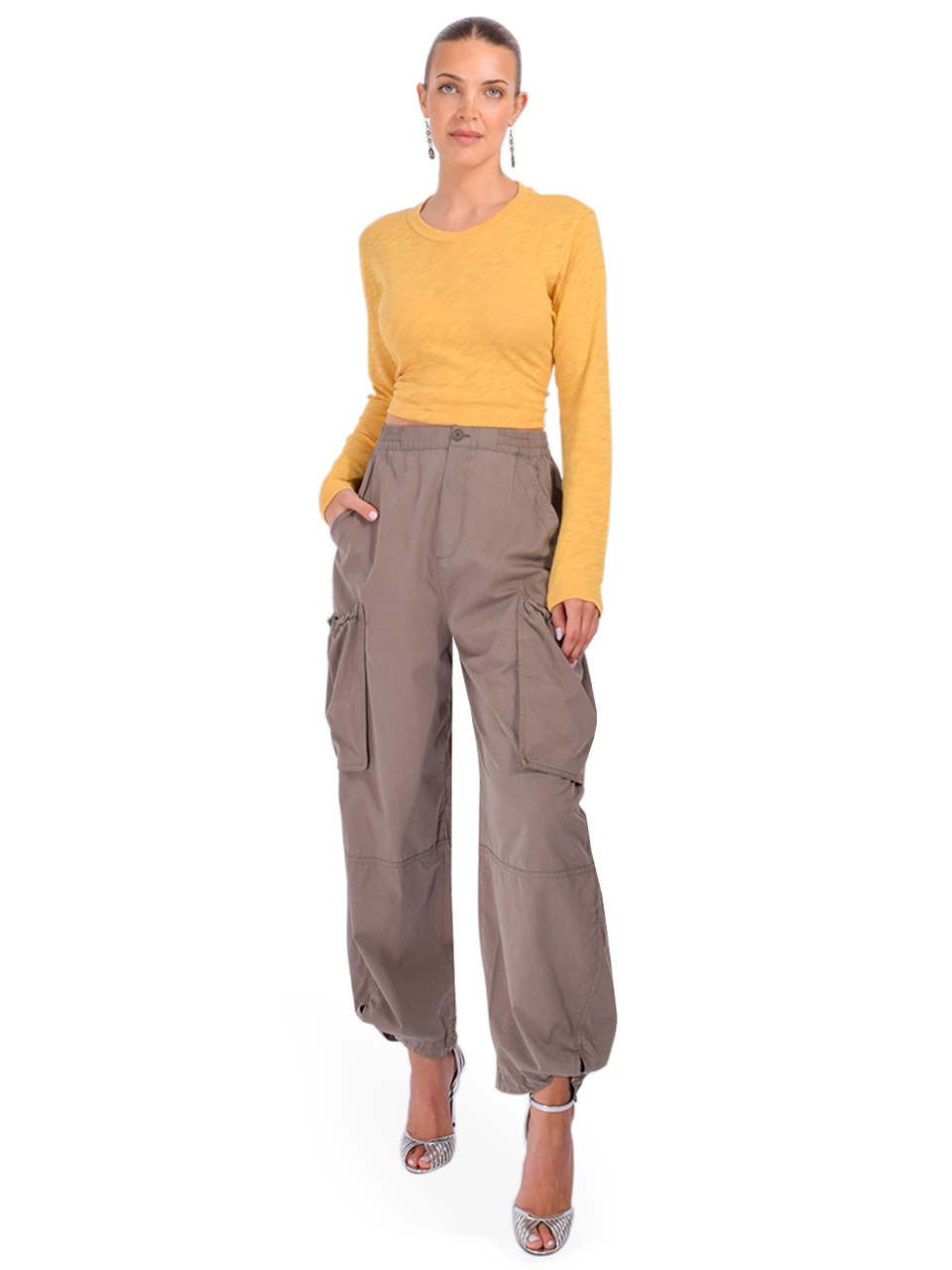 ATM Slub Jersey Schoolboy Long Sleeve Crop Tee in Sunflower Yellow Full Outfit 