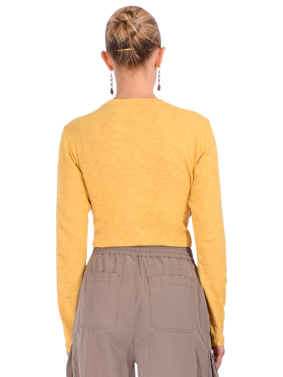 ATM Slub Jersey Schoolboy Long Sleeve Crop Tee in Sunflower Yellow Back View 