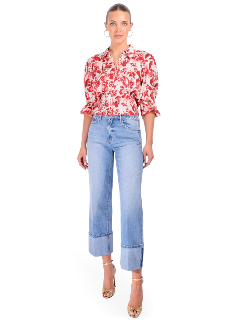 Cinq à Sept Fiona Floral Top in Cherry Rose Multi Full Outfit 

