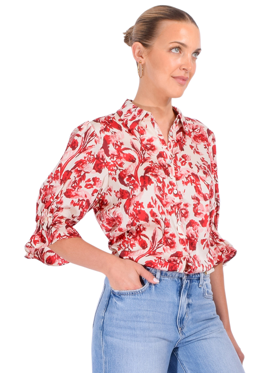 Cinq à Sept Fiona Floral Top in Cherry Rose Multi Side View 
