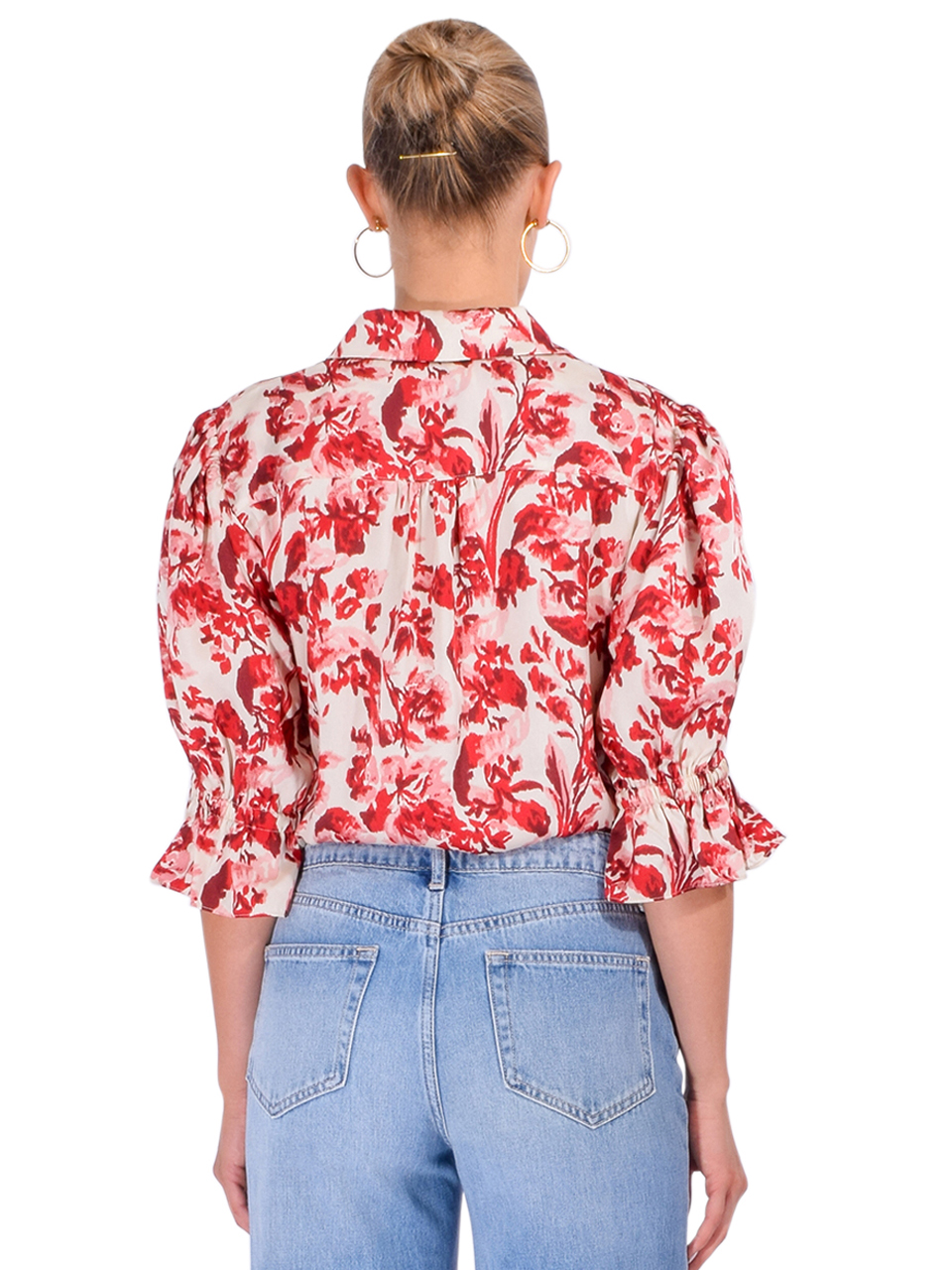 Cinq à Sept Fiona Floral Top in Cherry Rose Multi Back View 


