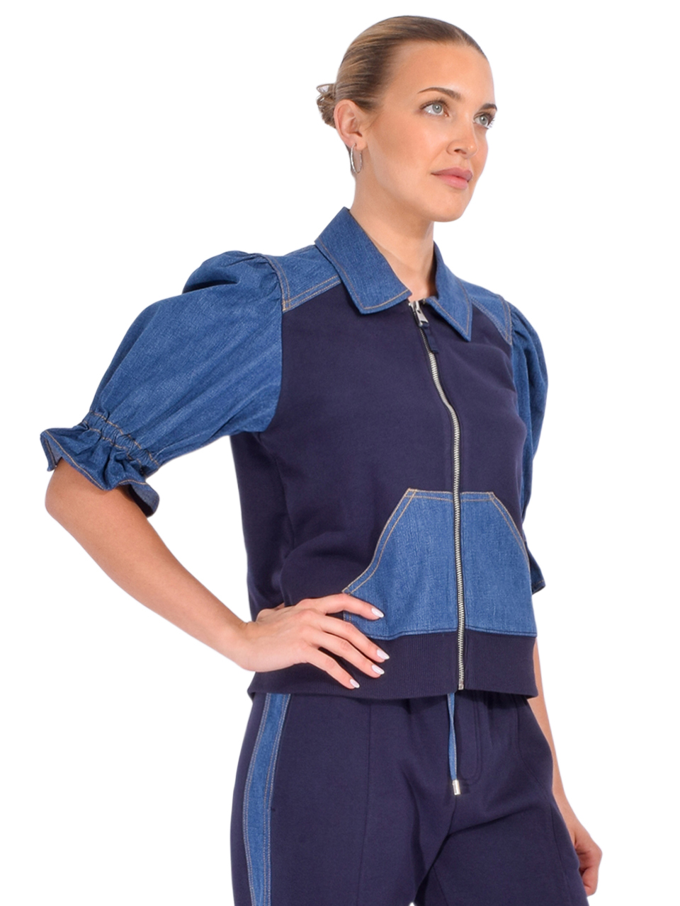 Cinq à Sept Susan Jacket in Ruisseau Navy Side View 