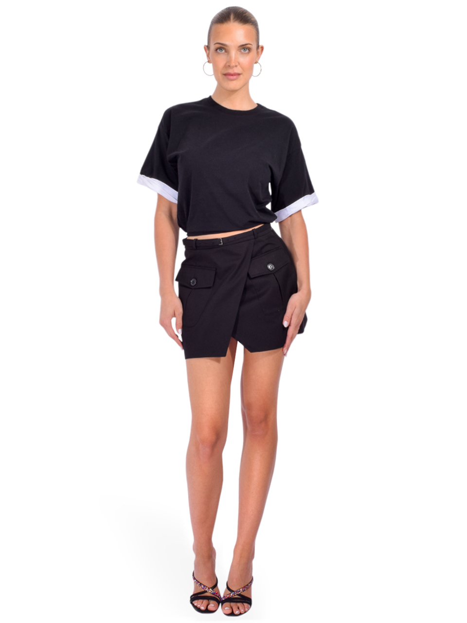 FRAME The Utility Cargo Skirt in Black Full Outfit 