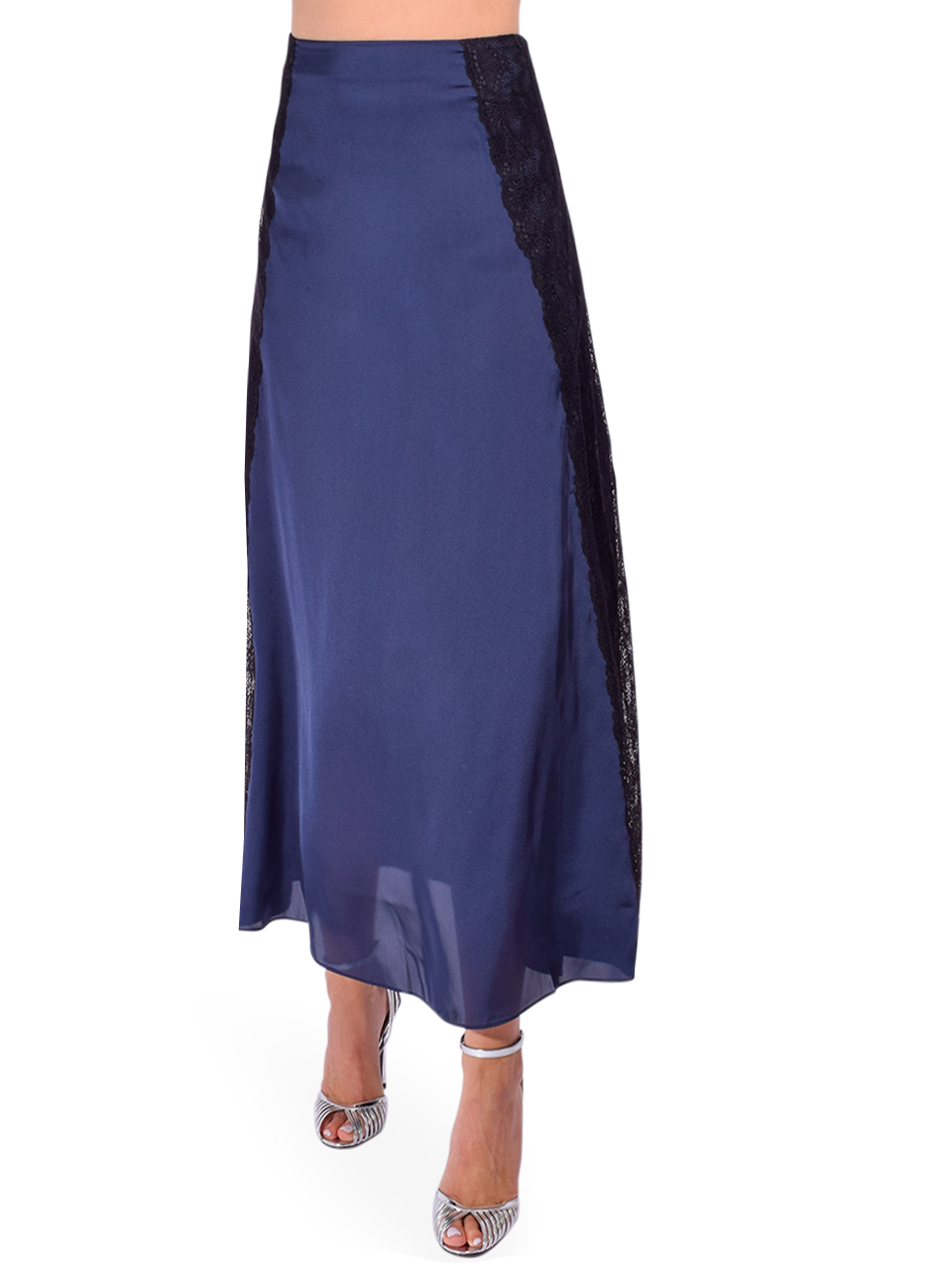 KIKA VARGAS Les Satin Skirt in Navy Front View 