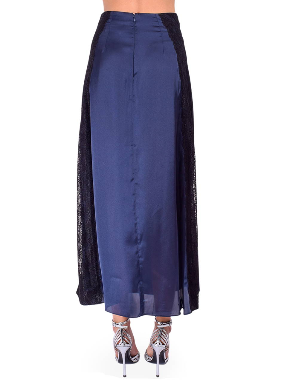KIKA VARGAS Les Satin Skirt in Navy Back View 
