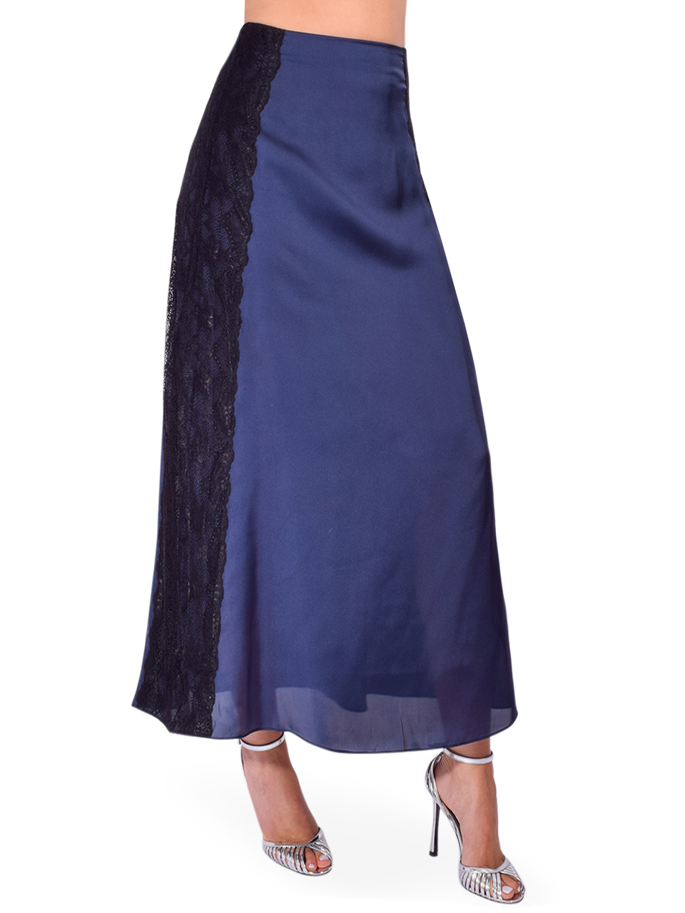 KIKA VARGAS Les Satin Skirt in Navy Side View 
