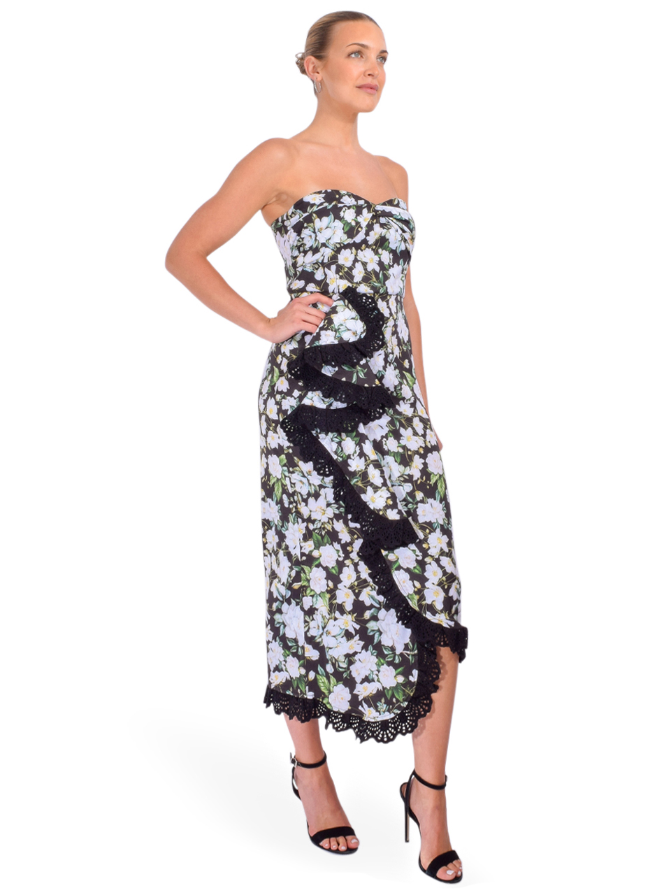 KIKA VARGAS Tara Dress in Black Magnolia Taffeta Side View 