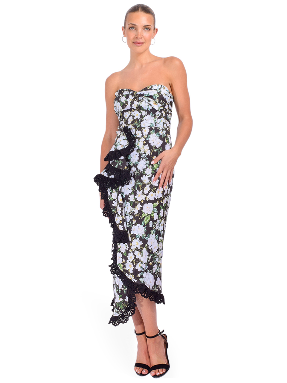 KIKA VARGAS Tara Dress in Black Magnolia Taffeta Front View 2